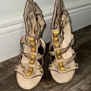 Giuseppe Zanotti Nude and Gold Pyramid Stud Heels